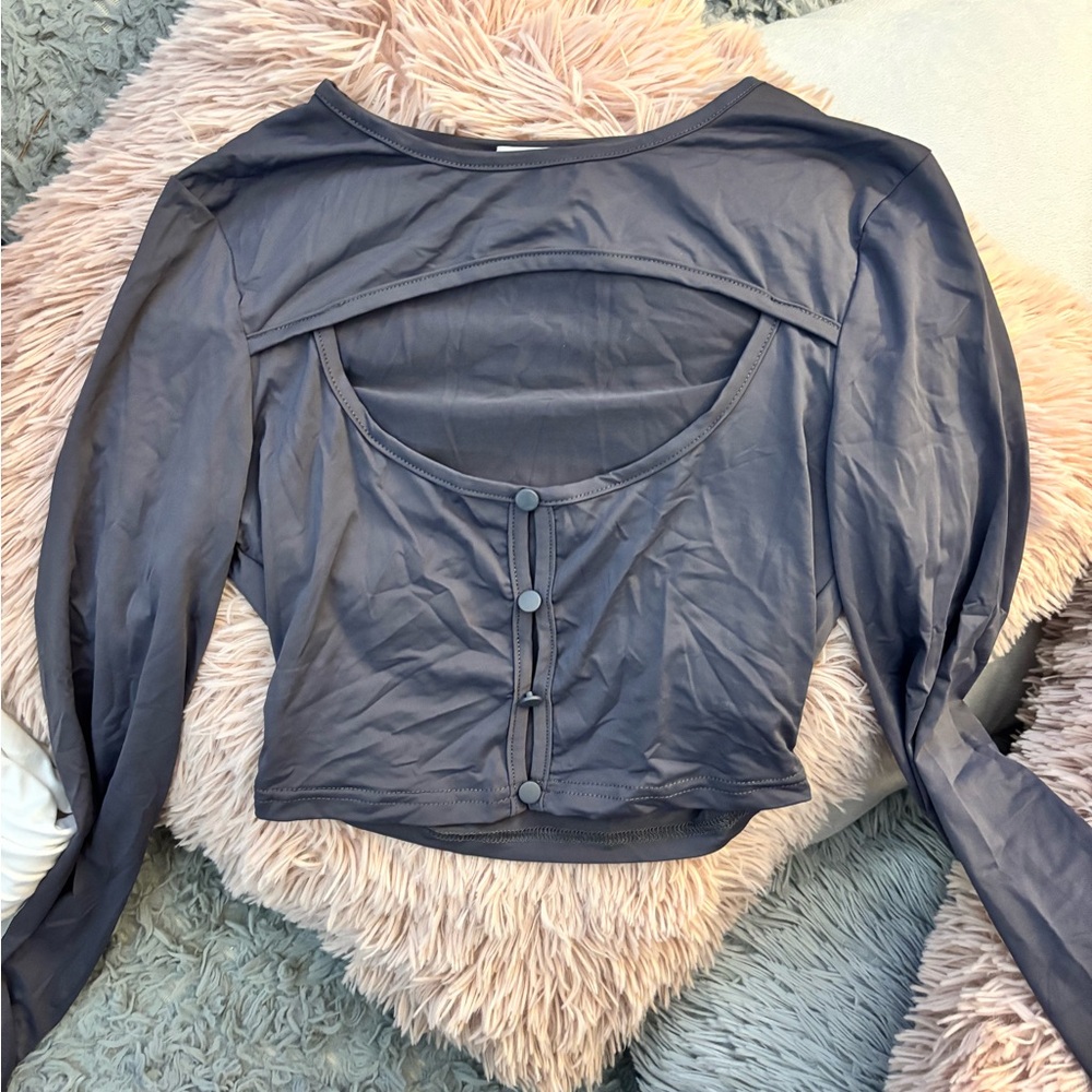 Princess Polly Charcoal Long Sleeve Crop Top